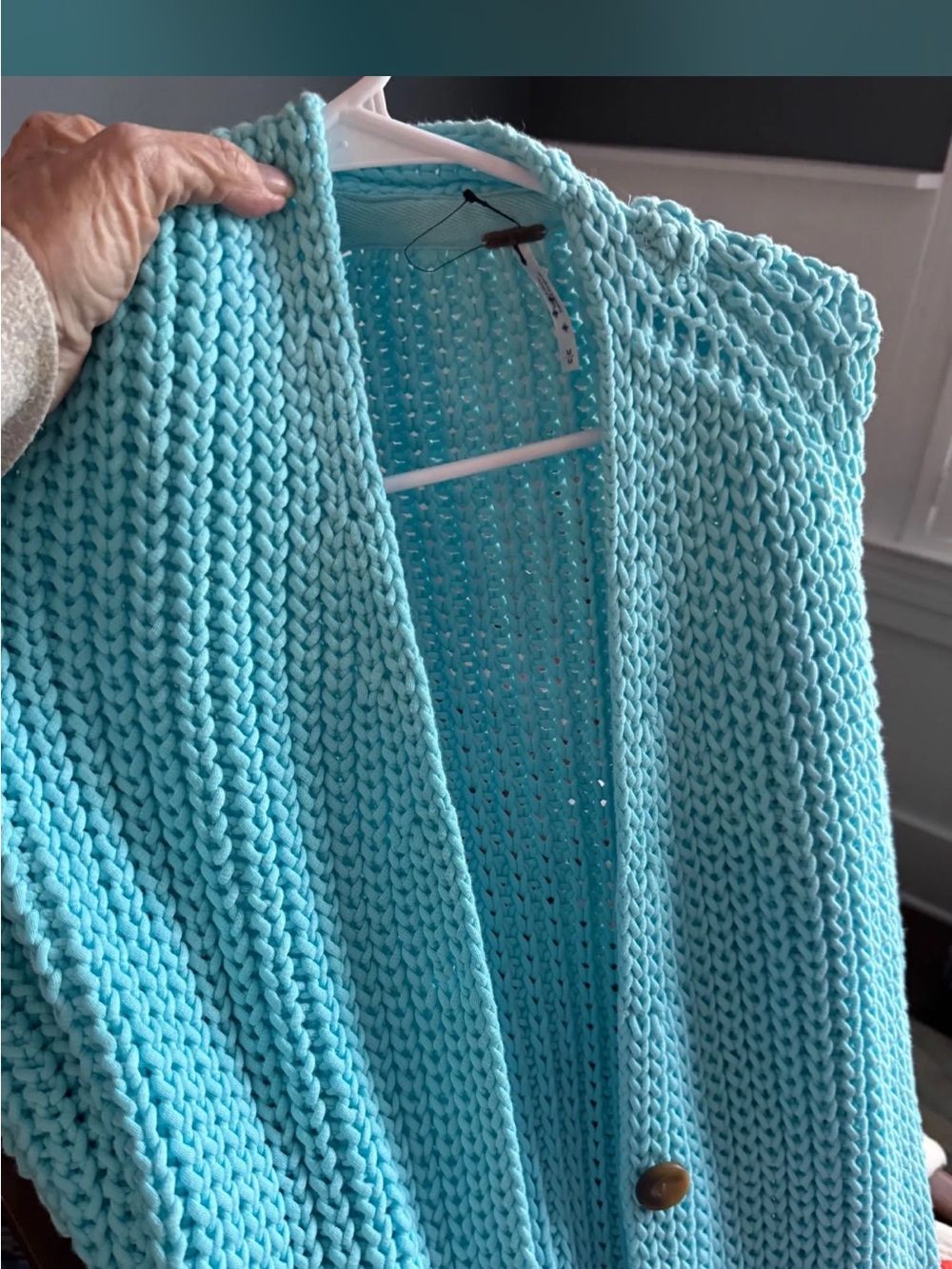 Free People Chunky Knit Open Cardigan Sweater - Aqua